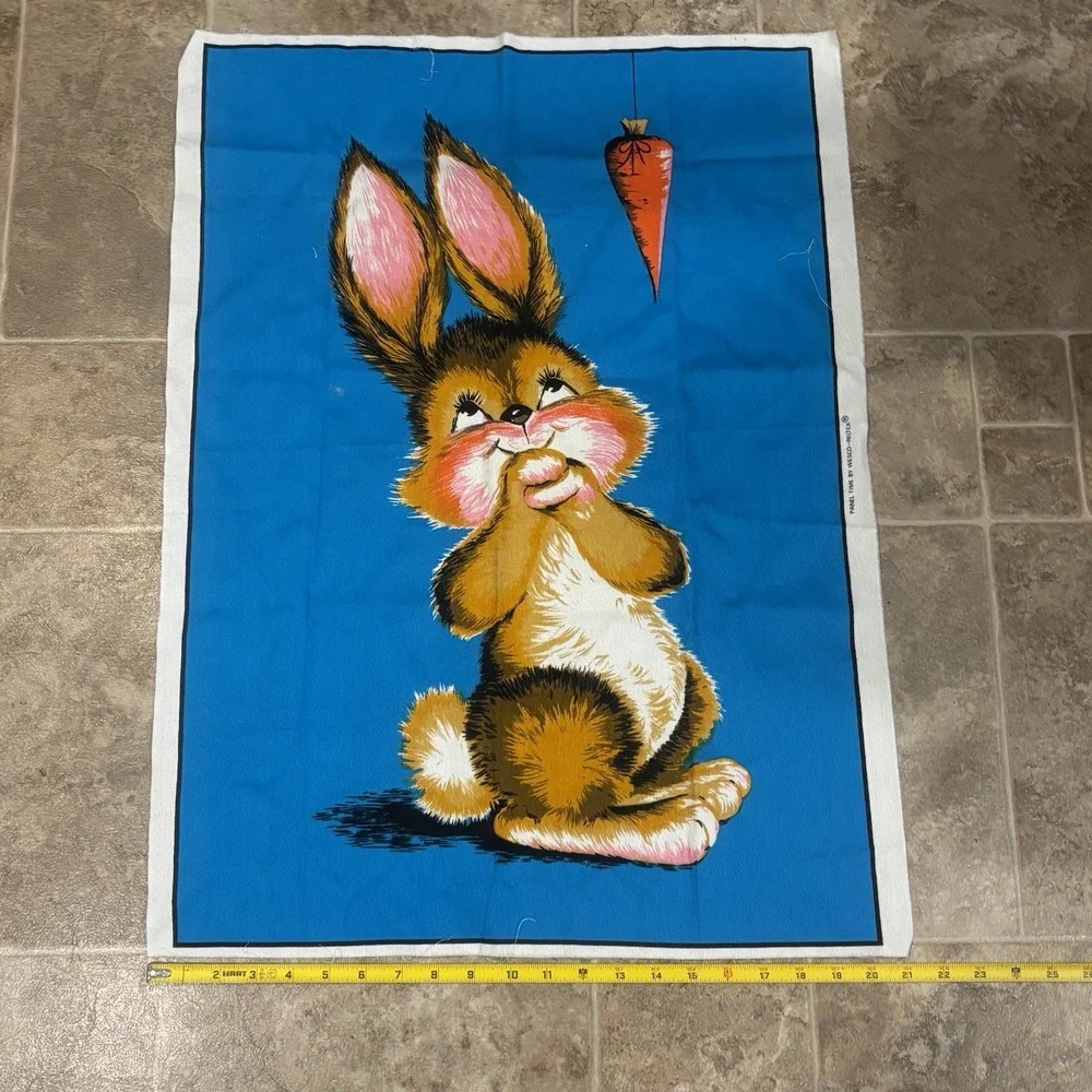 Vintage Panel Time Bunny Rabbit Carrot ‎ Fabric Panel Wesco Reltex 28